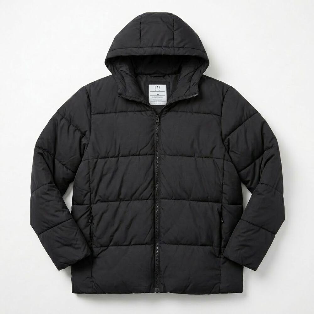 GAP Kids Wamest Puffer Jacket Black Full Zip Hooded Water Resistant Boys Large